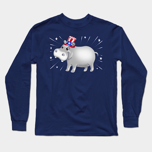 America Patriotic Hippo Long Sleeve T-Shirt by PnJ